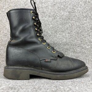 ✅Justin Roper Boot Mens 9.5D Black Leather Double Comfort Kiltie Western EH Work